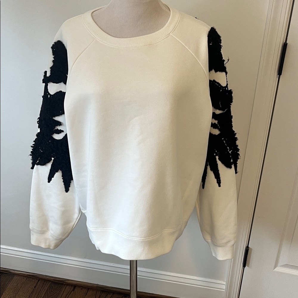 Cynthia Rowley White Sweatshirt with Black Sleeve Design